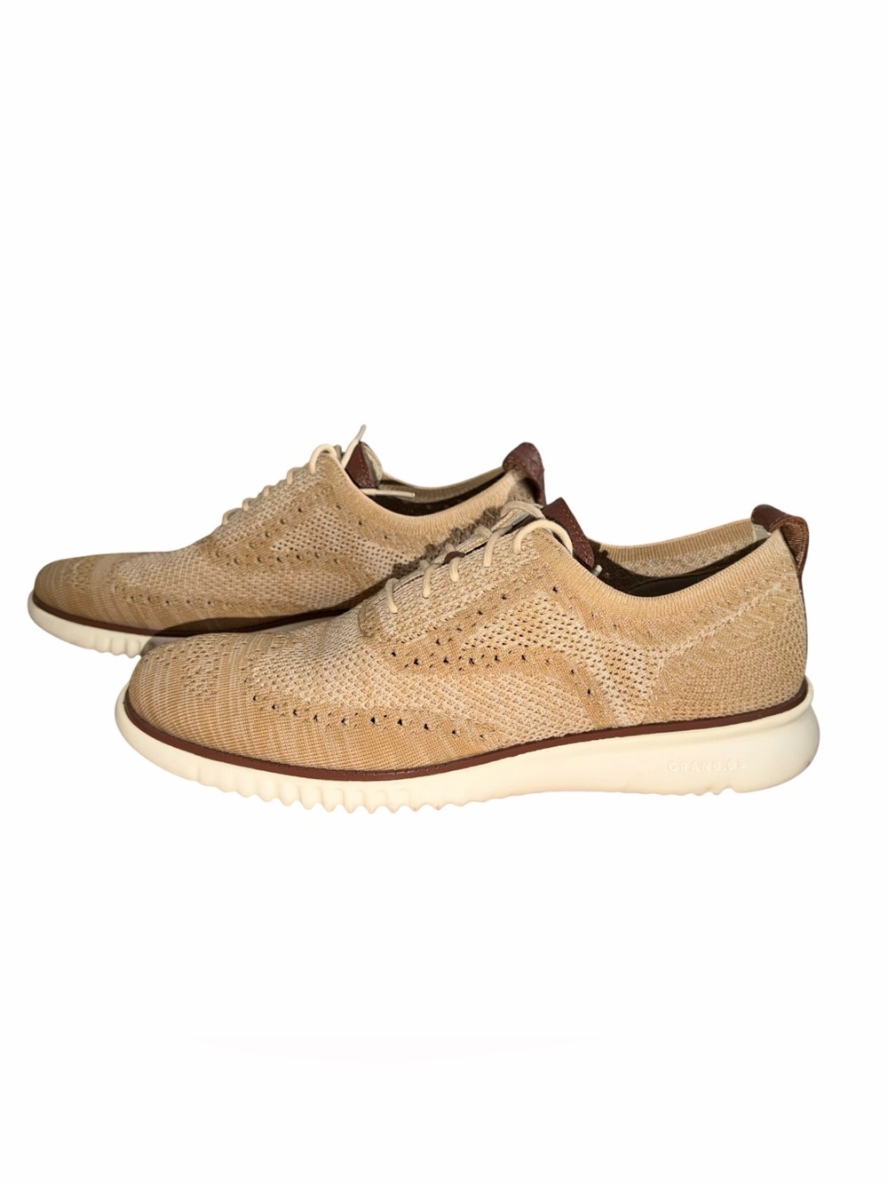 Cole Haan 2.ZEROGRAND Stitchlite Wingtip Oxford Men's Size 9.5 Tan Beige Knit - Picture 2 of 7